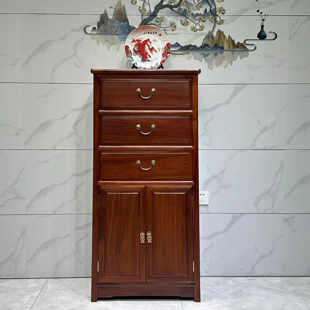 花梨木三抽两门斗柜客厅置物储物柜尺寸58*38*126cm