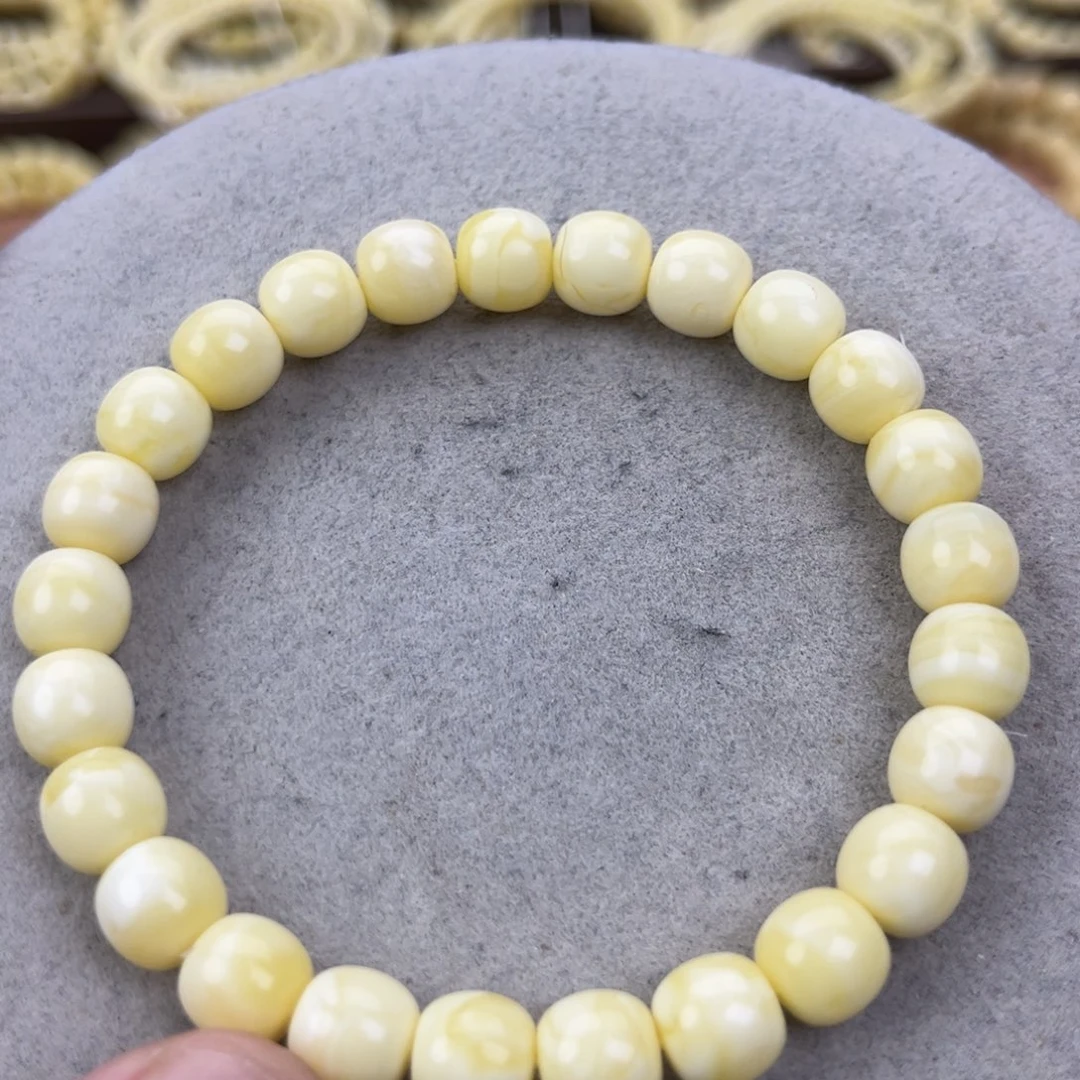蜜蜡未镶嵌手串纯天然俄料白蜡极限弧高桩8.5.*腕口18+