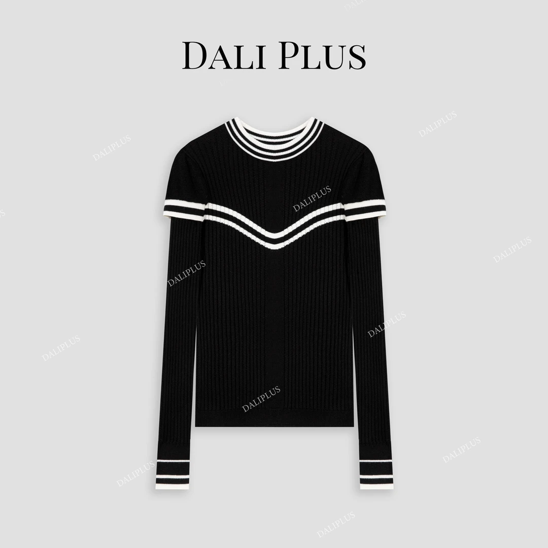 DALI PLUS羊 毛扭条+挑孔假斗篷设计显瘦款气质针织上衣-D4CH0234