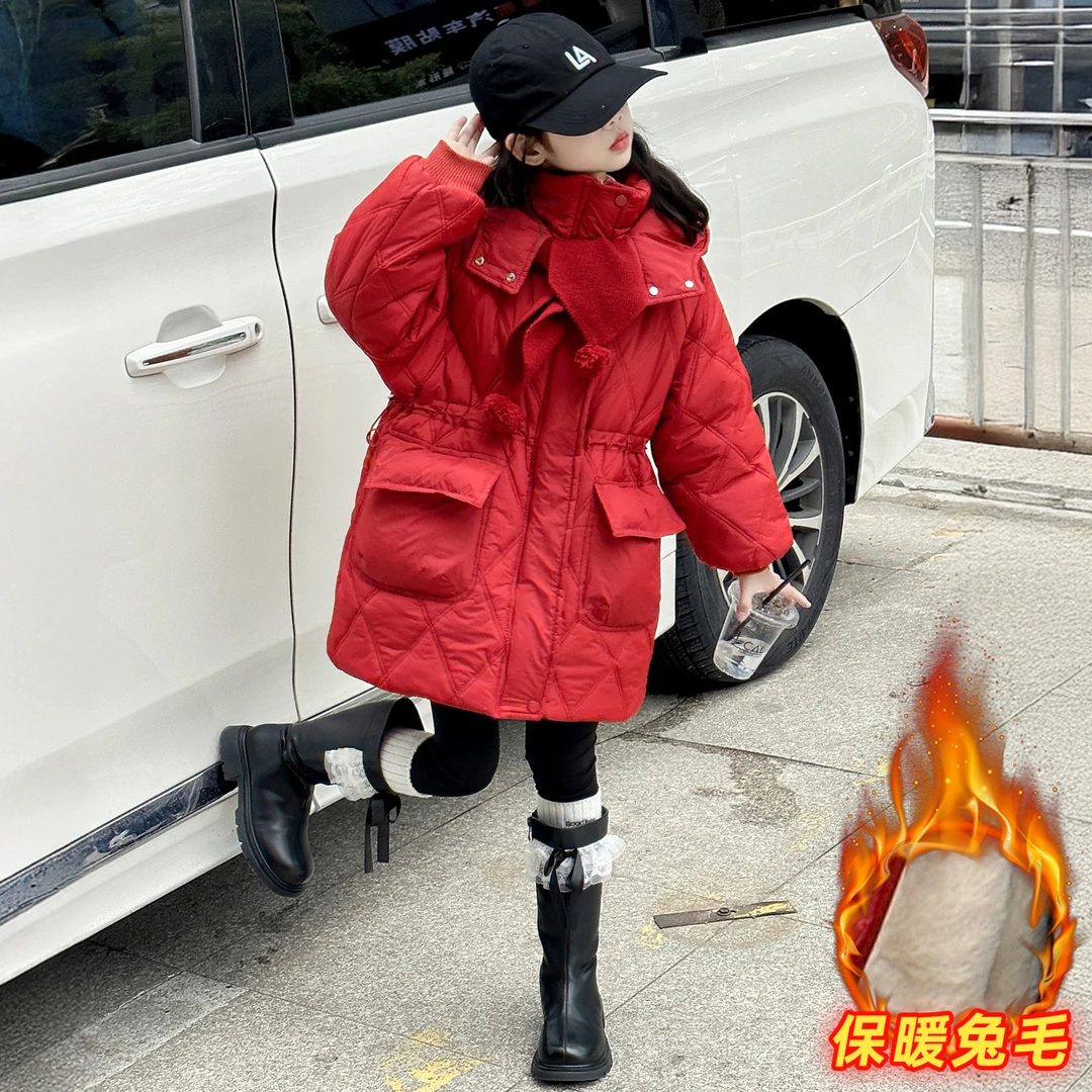 洋气加厚女童棉衣冬季新款加厚棉衣冬季儿童棉袄女童红色外套冬款