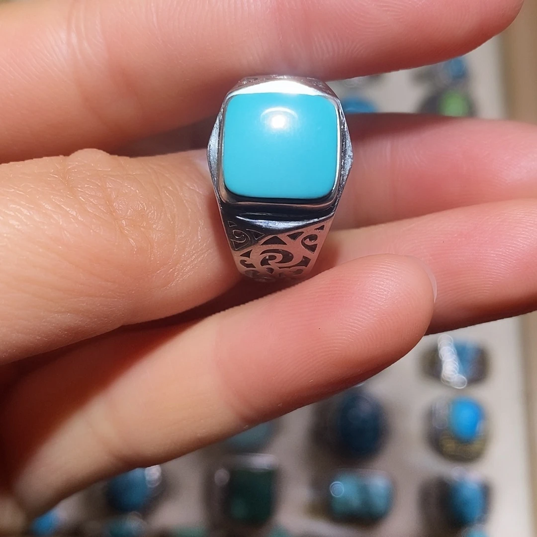 绿松石银S925镶嵌戒指