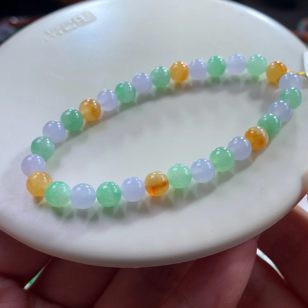 翡翠未镶嵌手链翡翠冰胶底马卡龙卡6.10+