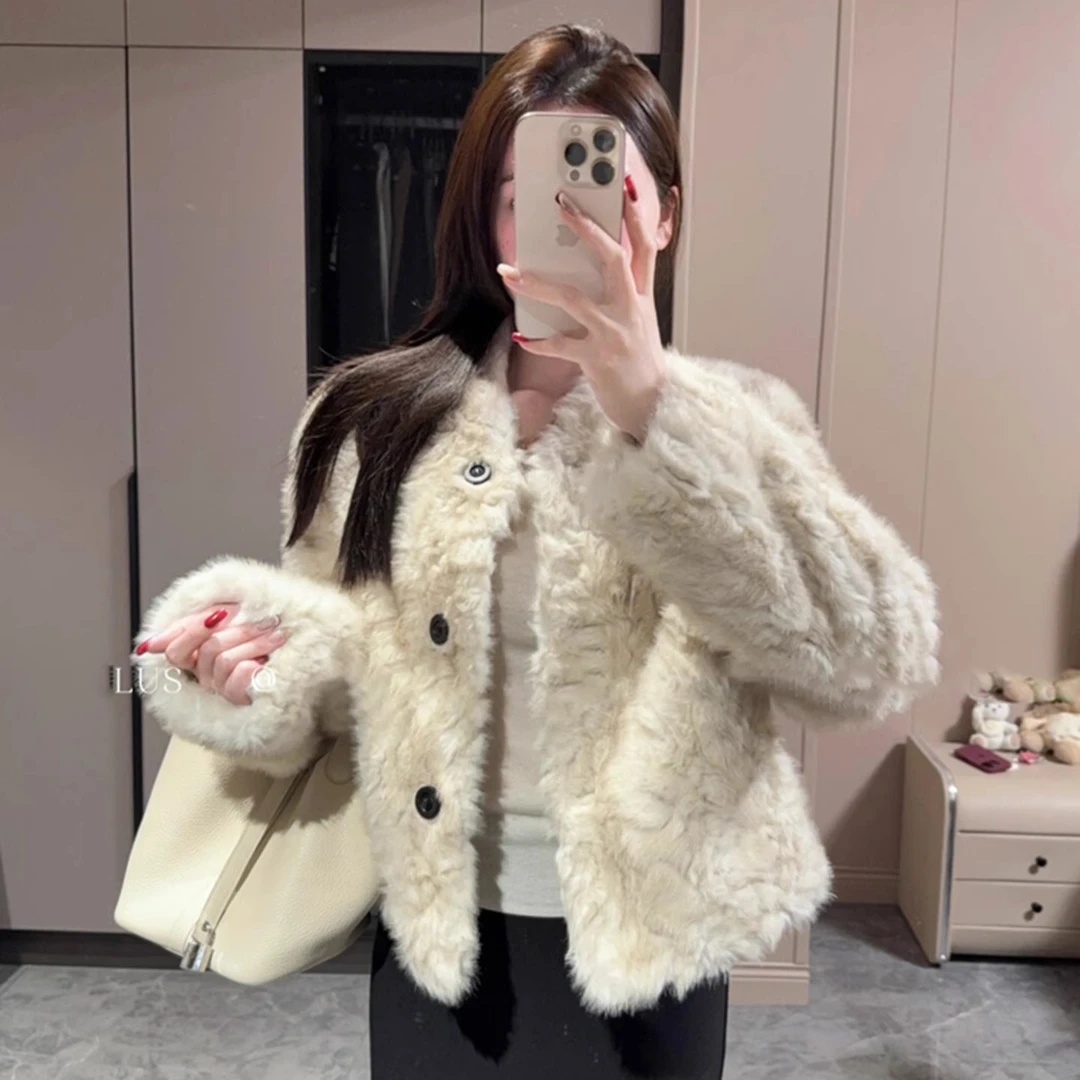 2025秋冬新款羊羔毛毛绒外套环保皮草小个子短款高级皮毛一体大衣
