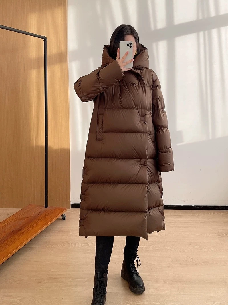 【江南烟雨】红人上新冬季高品质女款90白鹅绒羽绒服连帽过膝长款