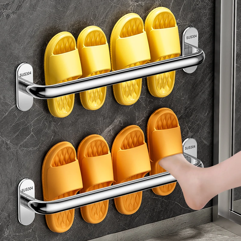 304不锈钢浴室拖鞋架免打孔卫生间鞋子沥水挂架厕所壁挂式置物架