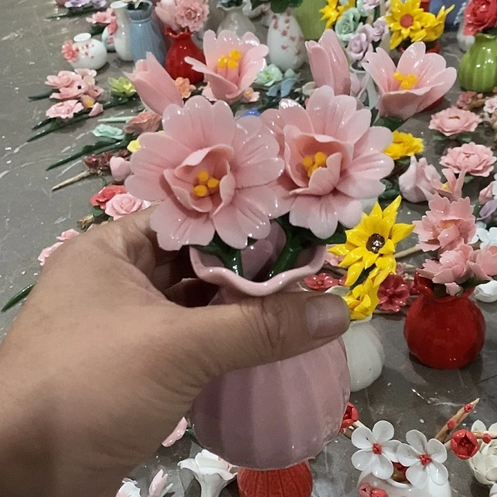 瓷片纯手工陶瓷花摆件瑕