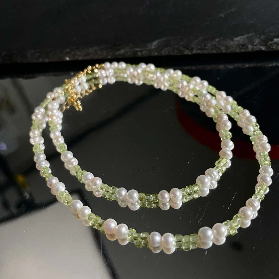 天然珍珠橄榄石满天星项链 KT25062253