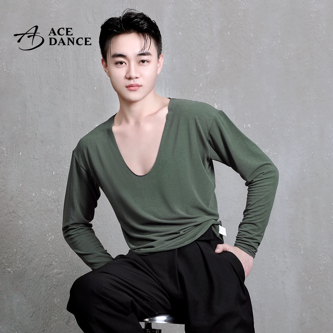 ACEdance瑰意成人男拉丁舞服极简大圆领长袖短袖上衣练功SY185