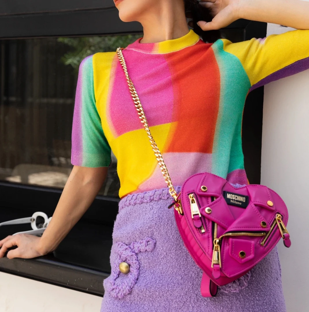 99新 Moschino/莫斯奇诺 抽象图案提花半高领短袖 女款 花色 40码