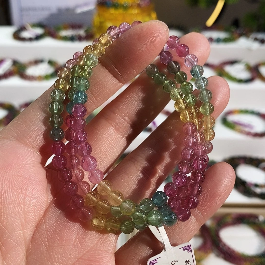 未镶嵌手链碧玺G2373045三圈颜色微差