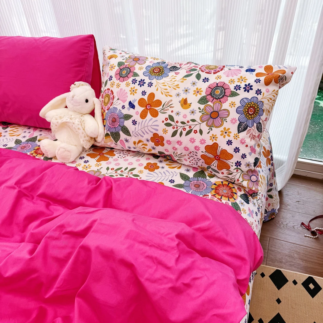 春秋ins小清新全棉四件套纯棉100斜纹加厚田园复古小碎花床上用品