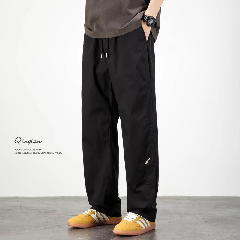 夏季薄款裤子男直筒宽松大码弹力松紧腰户外运动黑色百搭休闲长裤