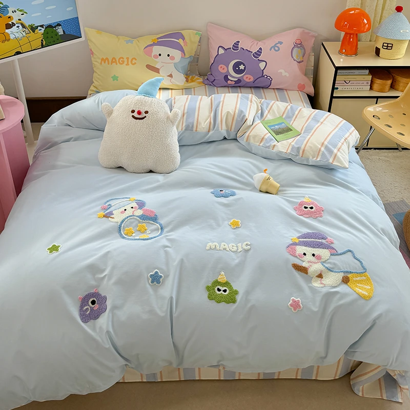美玲 星星魔法师高端全棉长绒棉磨毛120支CR工艺刺绣工艺款四件套