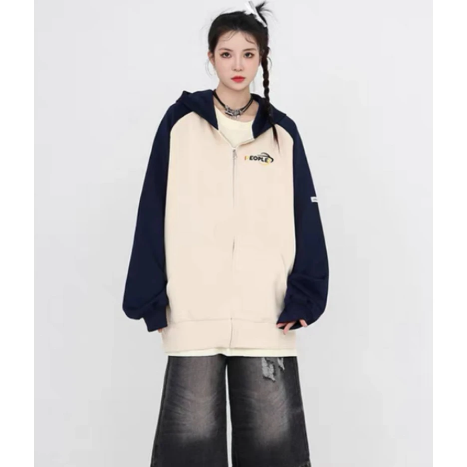 G04#某饱1二八！卫衣男潮牌撞色插肩袖秋季oversize美式开衫外套