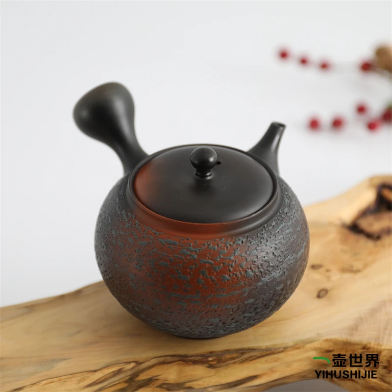常滑烧急须 豊山 朱泥 松皮窑变 240ml 纯手工日式紫砂侧把陶茶壶