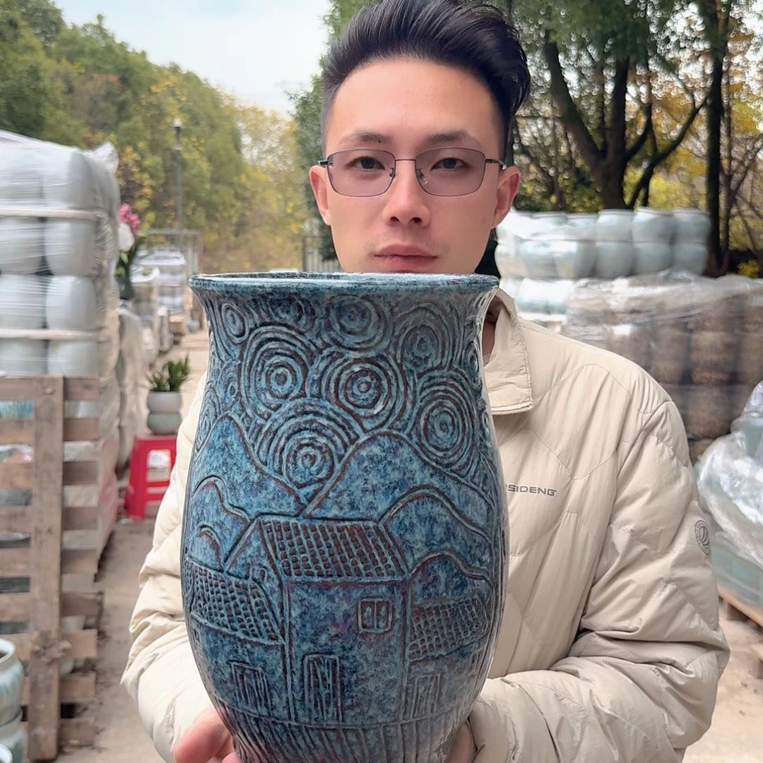 紫砂花盆口19高30（一个葫芦武蓝色