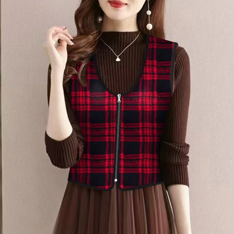 春秋季新款中老年防寒小外套薄款一体绒内搭外穿贴身拉链印花马夹