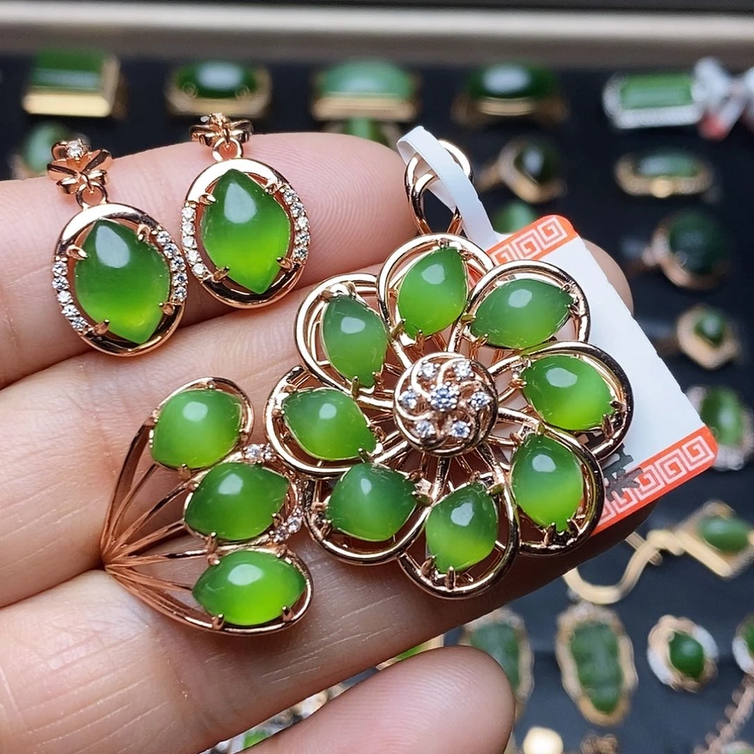 和田玉（碧玉）套装银S925镶嵌