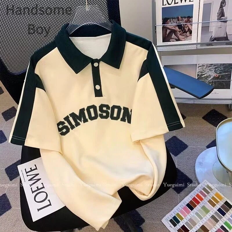 小众美式韩版秋季撞色拼色印花设计感ins休闲百搭时尚显瘦t恤上衣