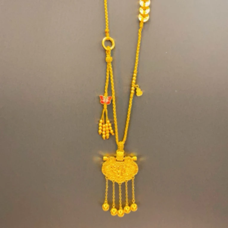 铜合金布艺项链 编织五帝钱蝴蝶吉葫芦绳子配天子门生项链民族风