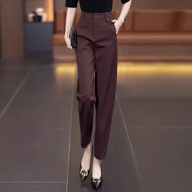 大码西装裤女2025新款春秋季高腰裤子哈伦裤宽松休闲裤烟管直筒裤