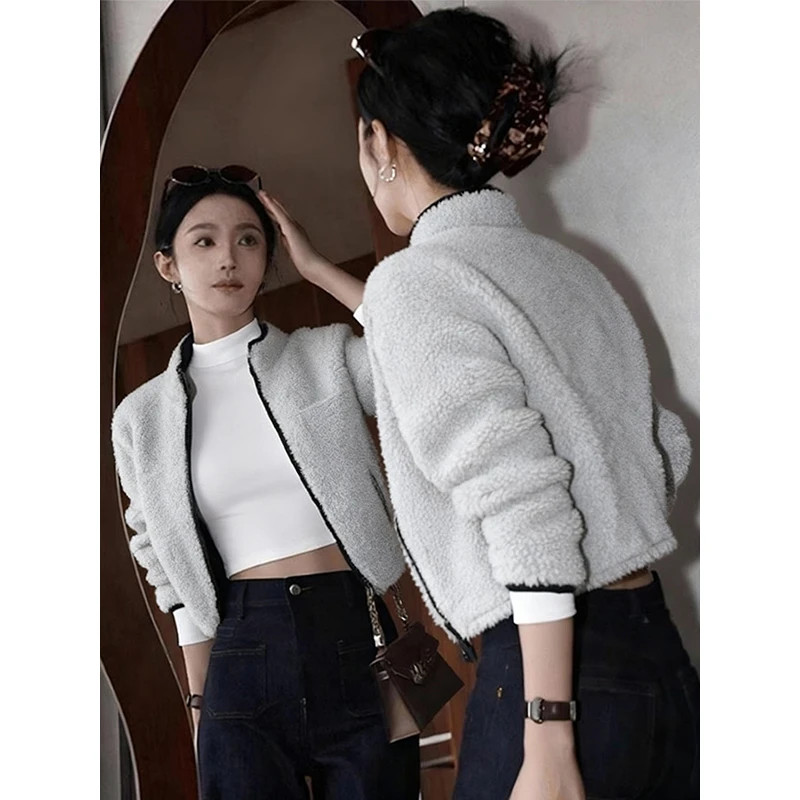 韩系秋冬装拍照必备衣服浅灰色外套女款爆款2025新款开衫上衣洋气