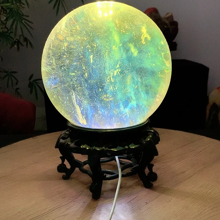 石材黄色水晶球直径18带灯底座