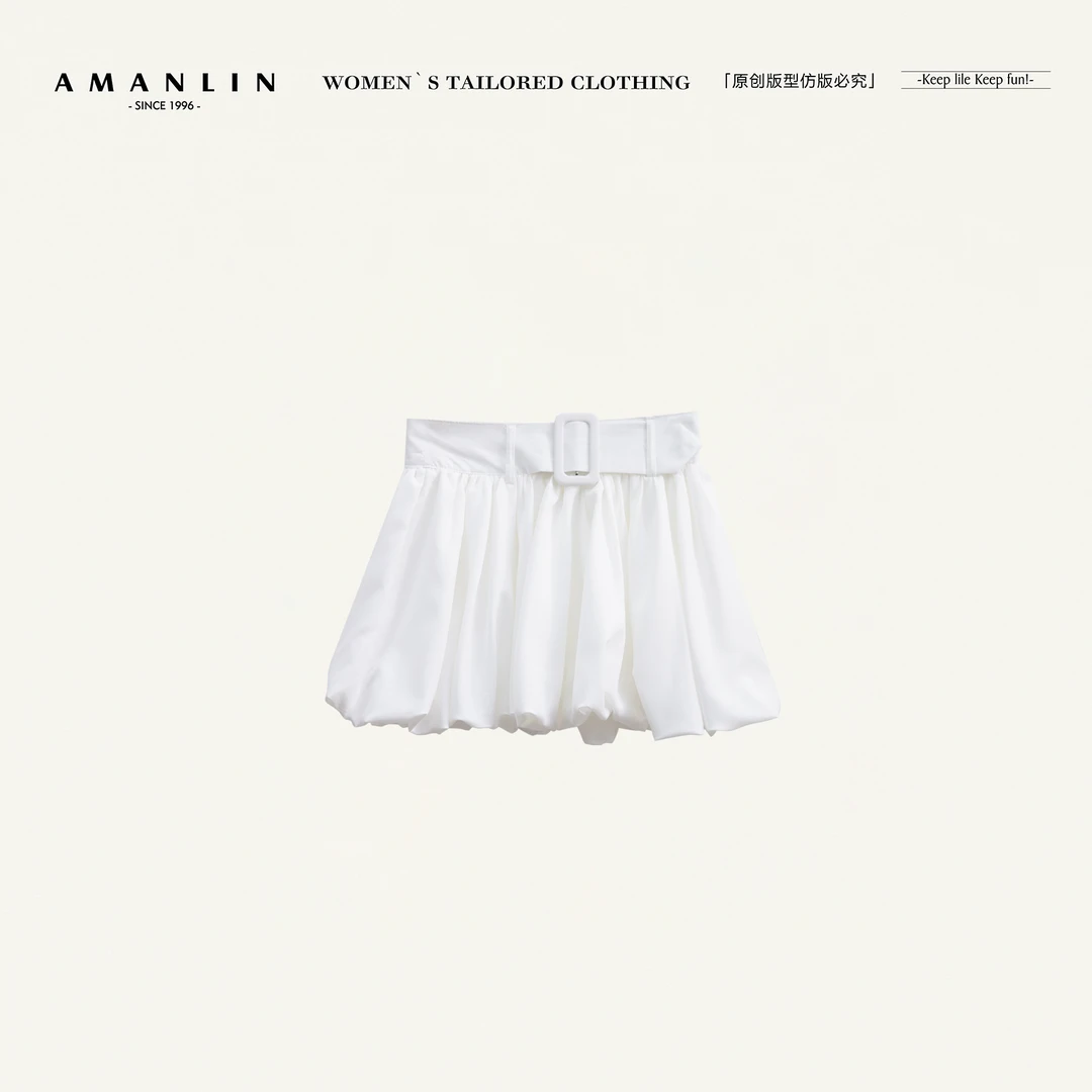 AMANLIN/阿谩琳恋夏风白色气质半身裙夏季新款甜美短裙D598659