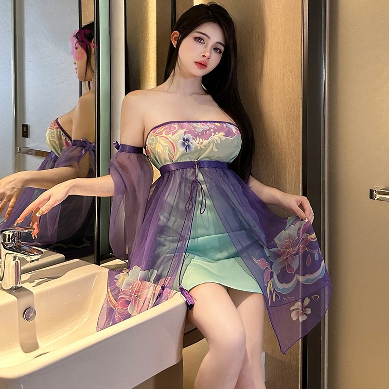气质夏季汉服复古睡裙纯欲风公主古风中国风印花汉元素仙气洛丽塔