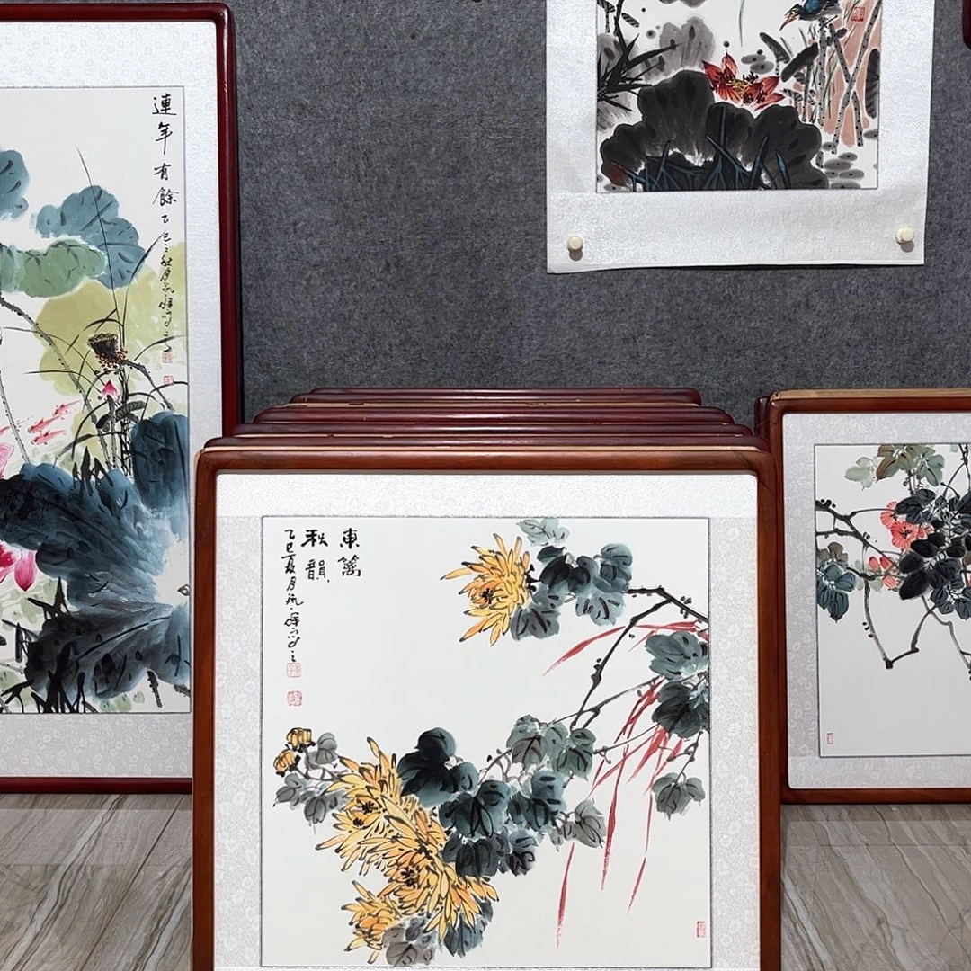 国画书画作品带框63.×63