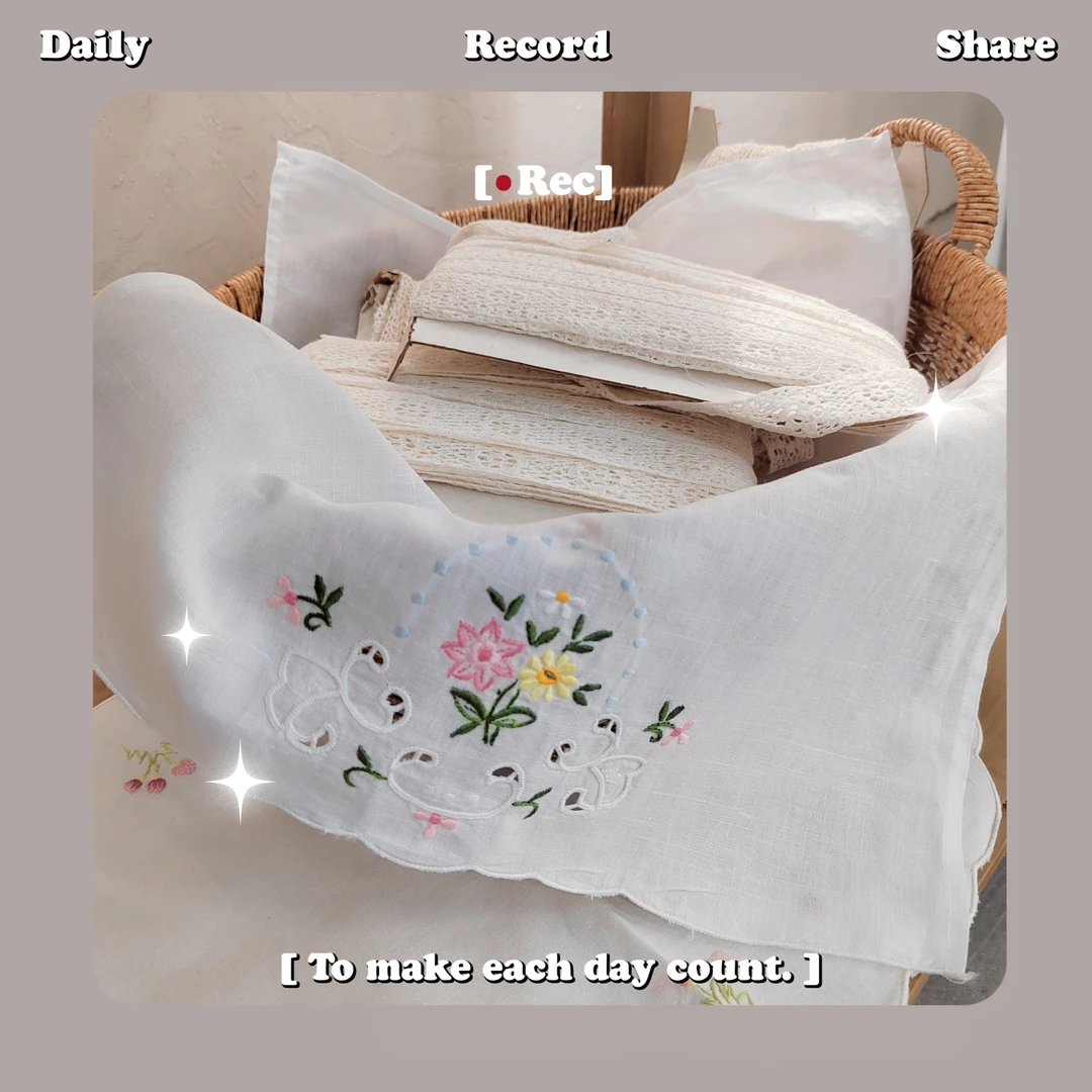 SG36 白色棉麻手绣面巾35*45cm（2片）