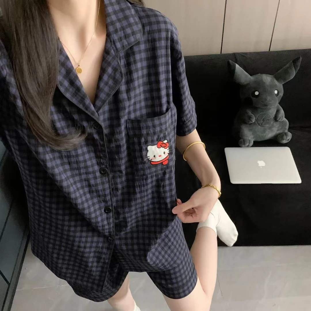 85120 日系可爱卡通童趣风短袖短裤睡衣两件套（M衣长66）