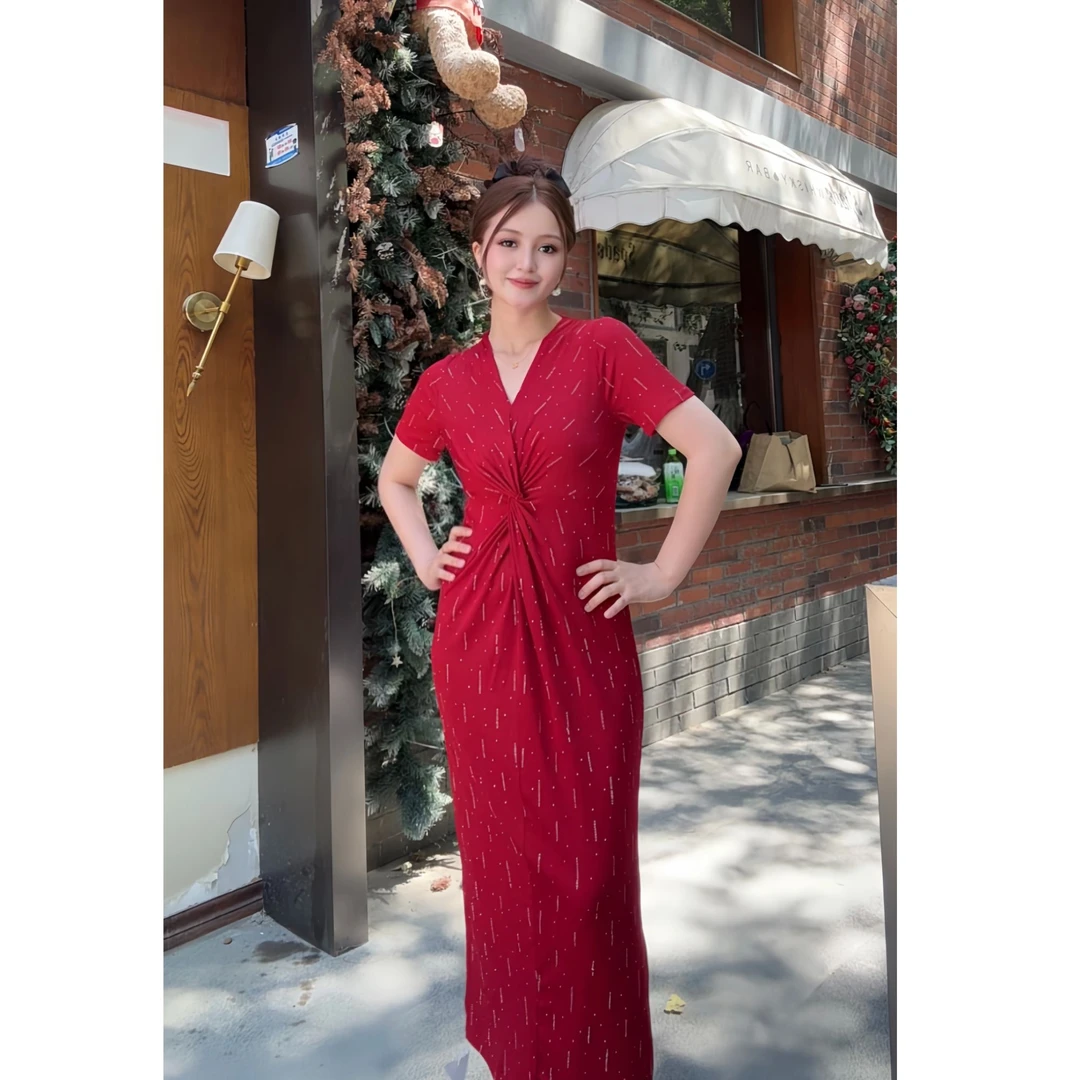 9908【包邮】夏季新款烟花式烫钻V领女装连衣裙