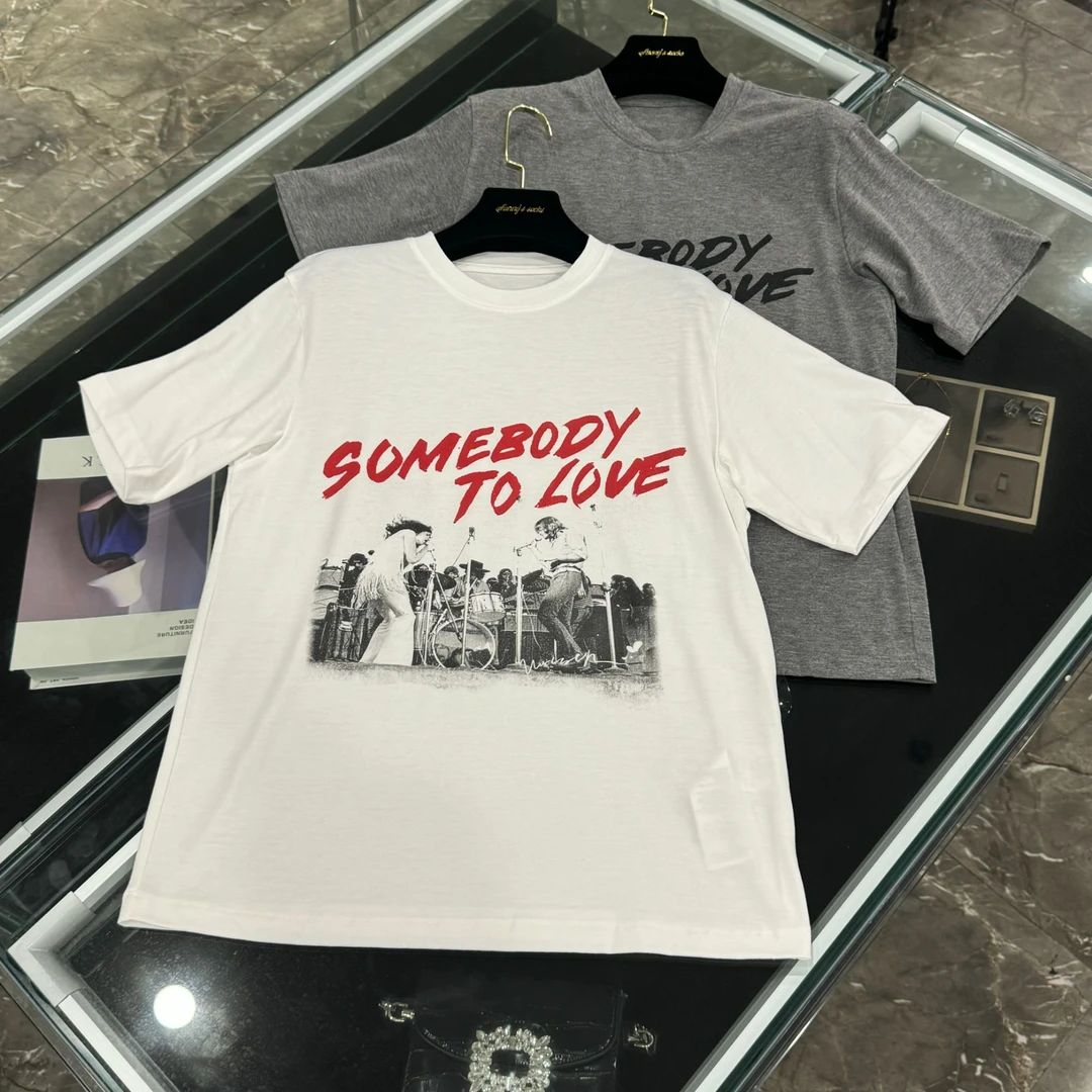 2025新款印花字母时尚休闲圆领纯棉运动宽松T恤-25804