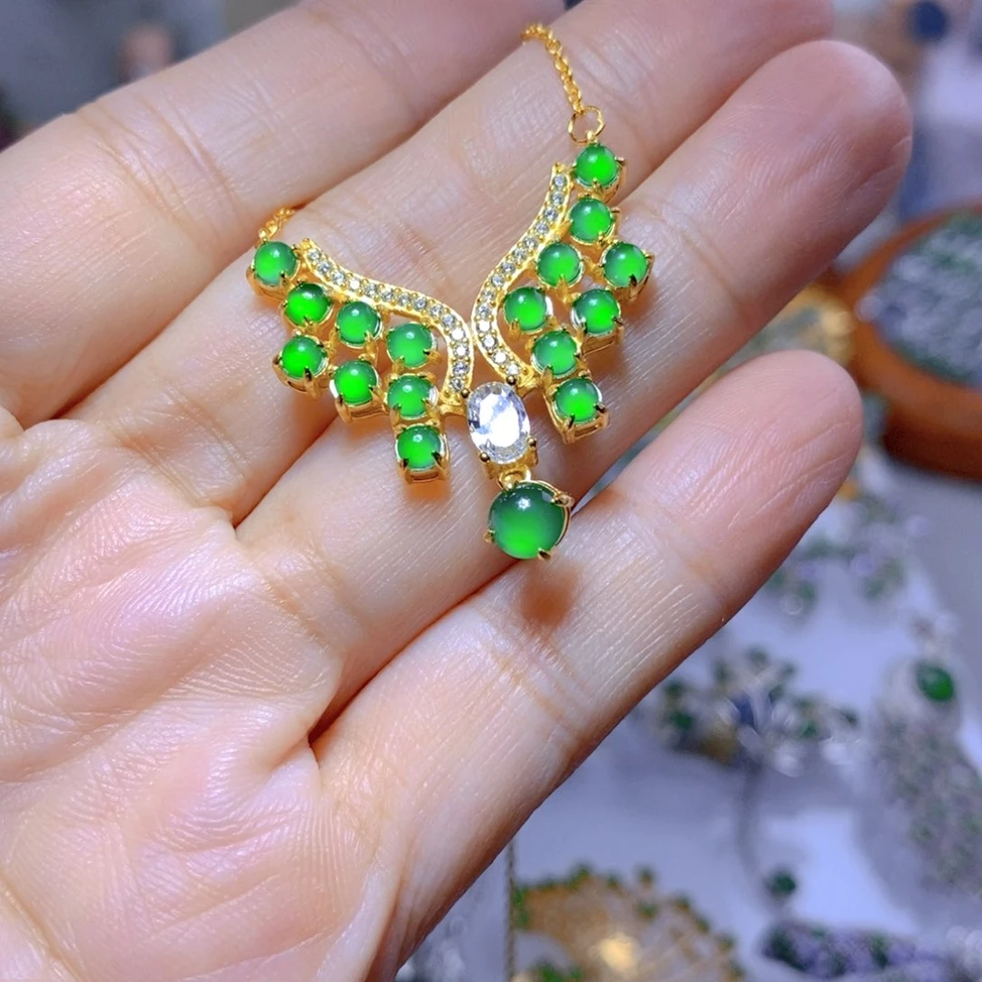 翡翠耳钉银S925镶嵌天然翡翠