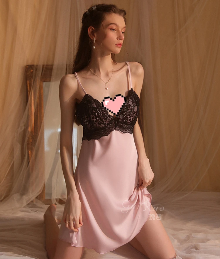【沉鱼落雁】性感睡裙缎面睡衣蕾丝美背显瘦网红纯欲吊带女家居服