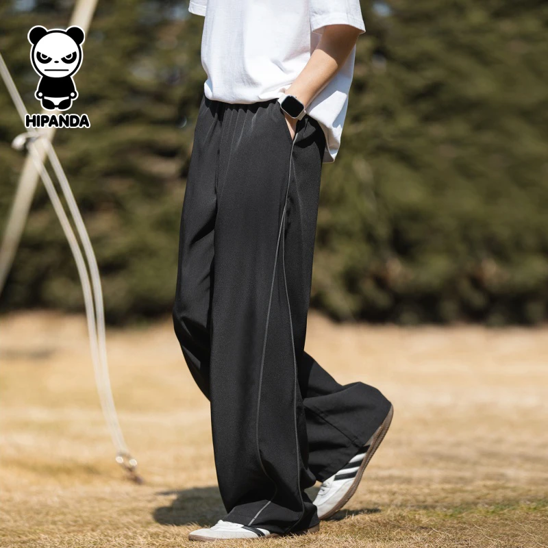 “你好熊猫”男士夏季侧缝抗皱织带弹力运动直筒百搭宽松休闲长裤