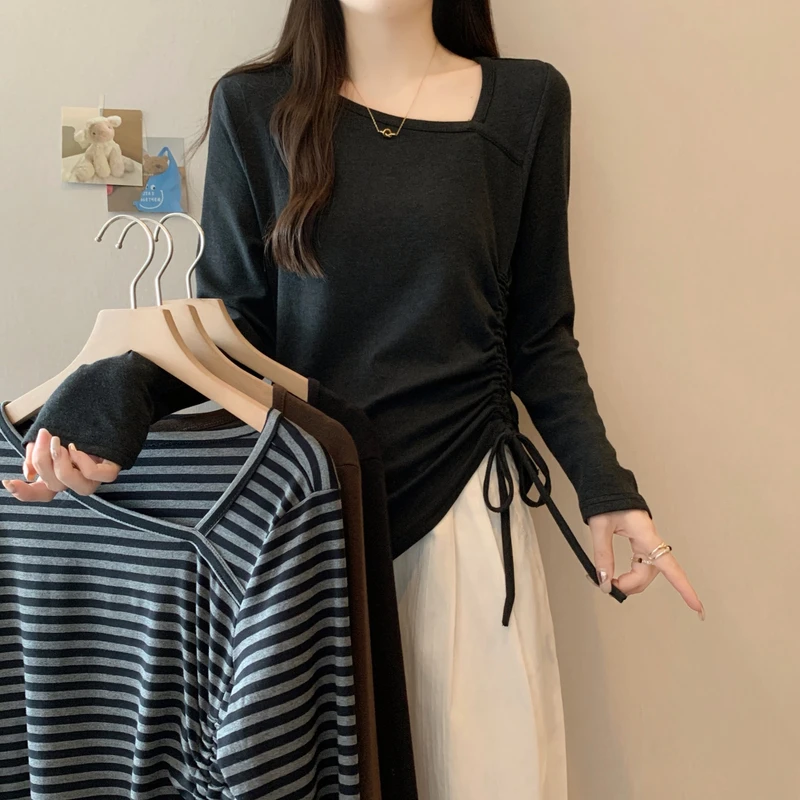 长袖INS风甜辣耐脏T恤秋季修身型宽松早秋通勤设计感2025年新款潮