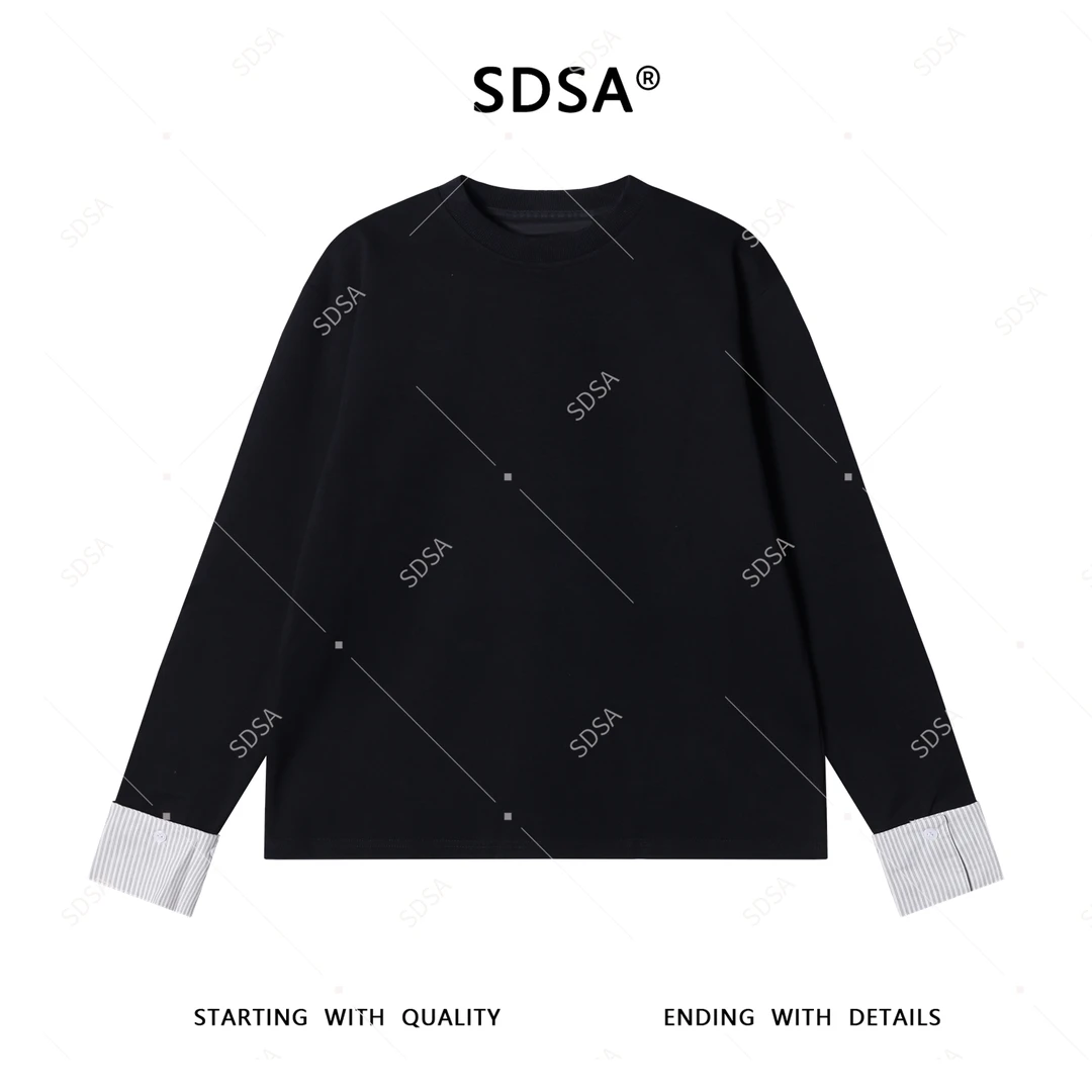 SDSA男士秋冬新款轻奢痞帅男装撞色拼接圆领套头卫衣宽松简约上衣