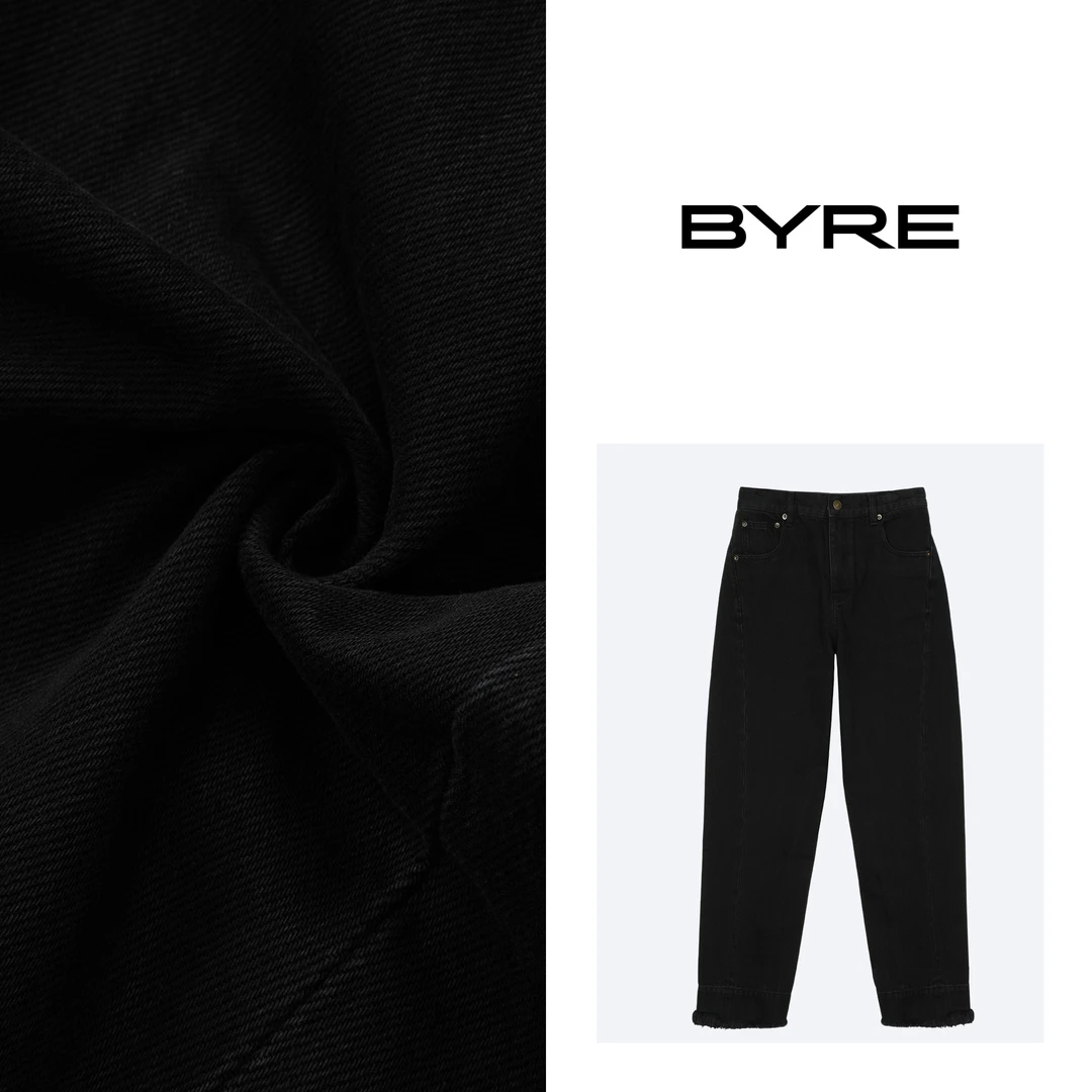 LM158 黑色直筒毛边牛仔裤【机洗不可漂白】