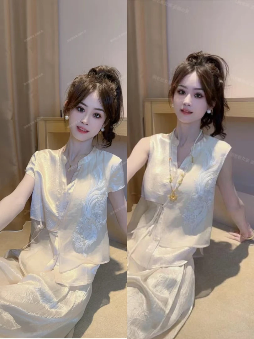 Ling【凤羽】2025夏季设计款中国风女装国潮风高端女装无袖T恤