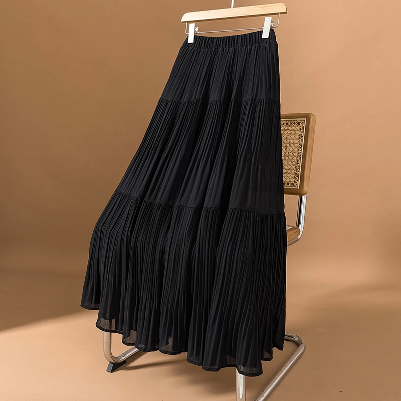 高腰雪纺半身裙女夏季大码胖mm梨形身材遮胯法式a字长裙大摆裙子