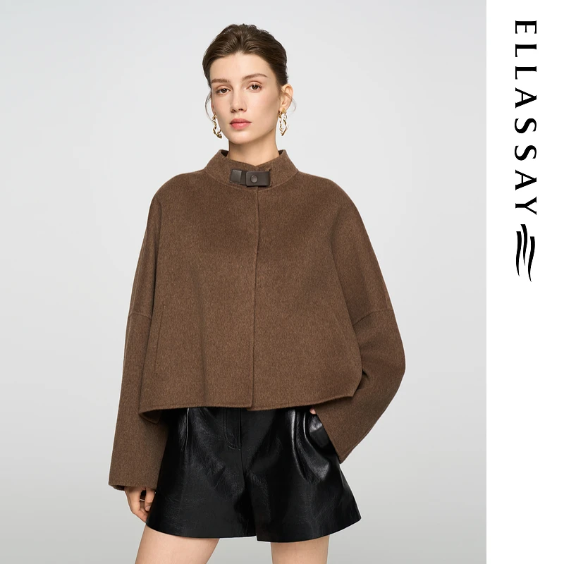 ELLASSAY歌力思2025秋季新款绵羊毛气质毛呢大衣女EWD363D01100