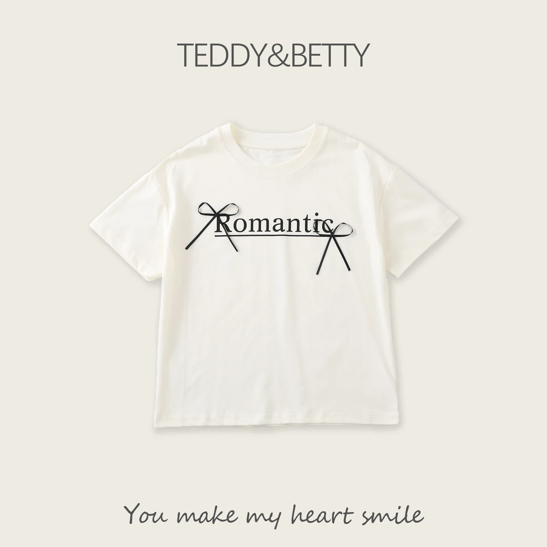 夏装女款字母图案蝴蝶结百搭短袖