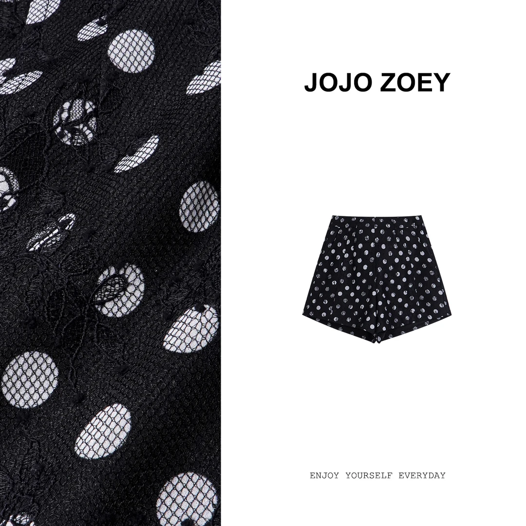 JOJO ZOEY【清仓NO退换】波点精灵~波点蕾丝直筒休闲短裤dk-91129