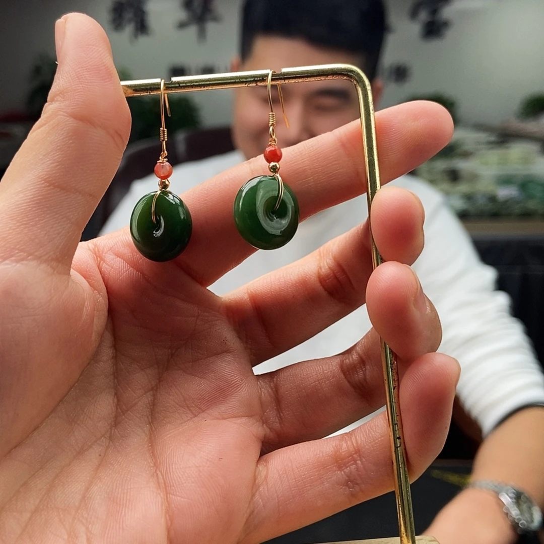 和田玉银S925镶嵌耳饰颜色多样性发拍一发一