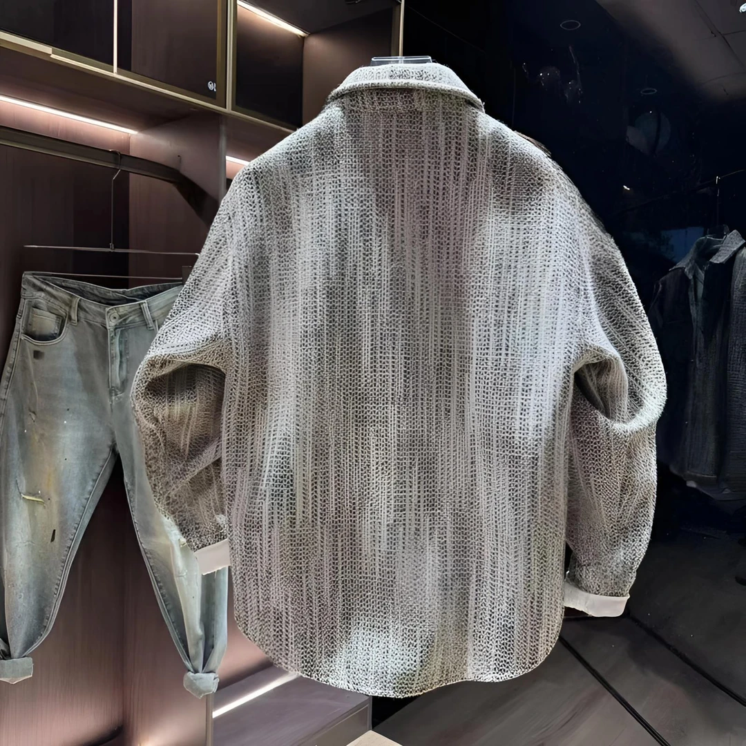 高级感小众衬衫美式复古混色编织个性夹克外套男春季薄款cleanfit