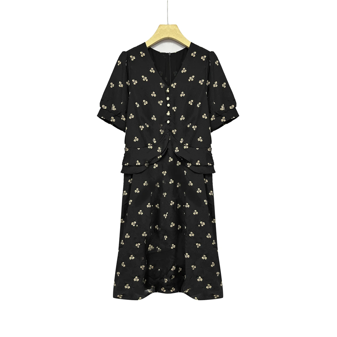 夏季新款！女士短袖V领印花连衣裙F552