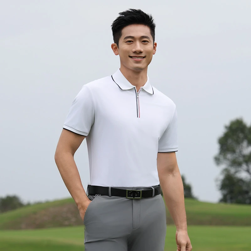 珠光棉 拉链翻领短袖t恤男夏季新款吸湿排汗纯色速干polo衫商务薄