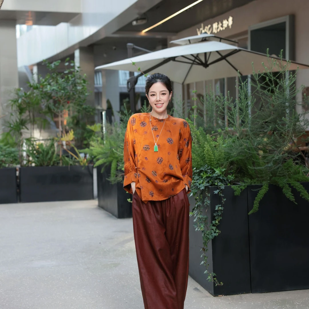 景罗【喜啸莱】新款夏季新国风新中式百搭宽松复古女士桑蚕丝上衣